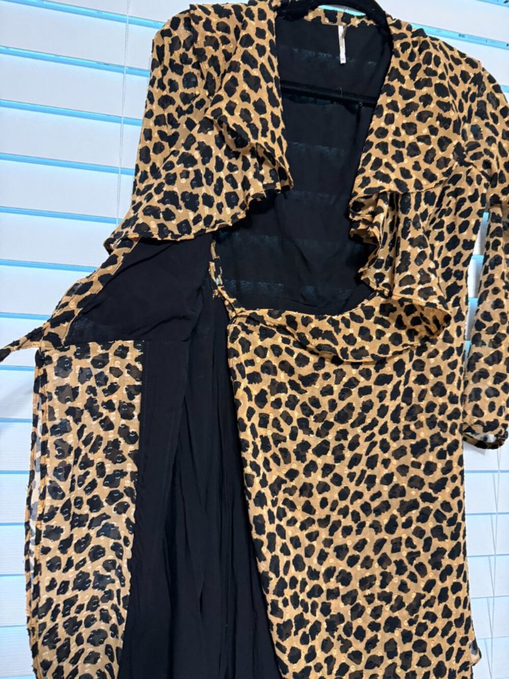 Women's Free People XS Gold and Black Leopard Print Mini Wrap Dress - Picture 6 of 8